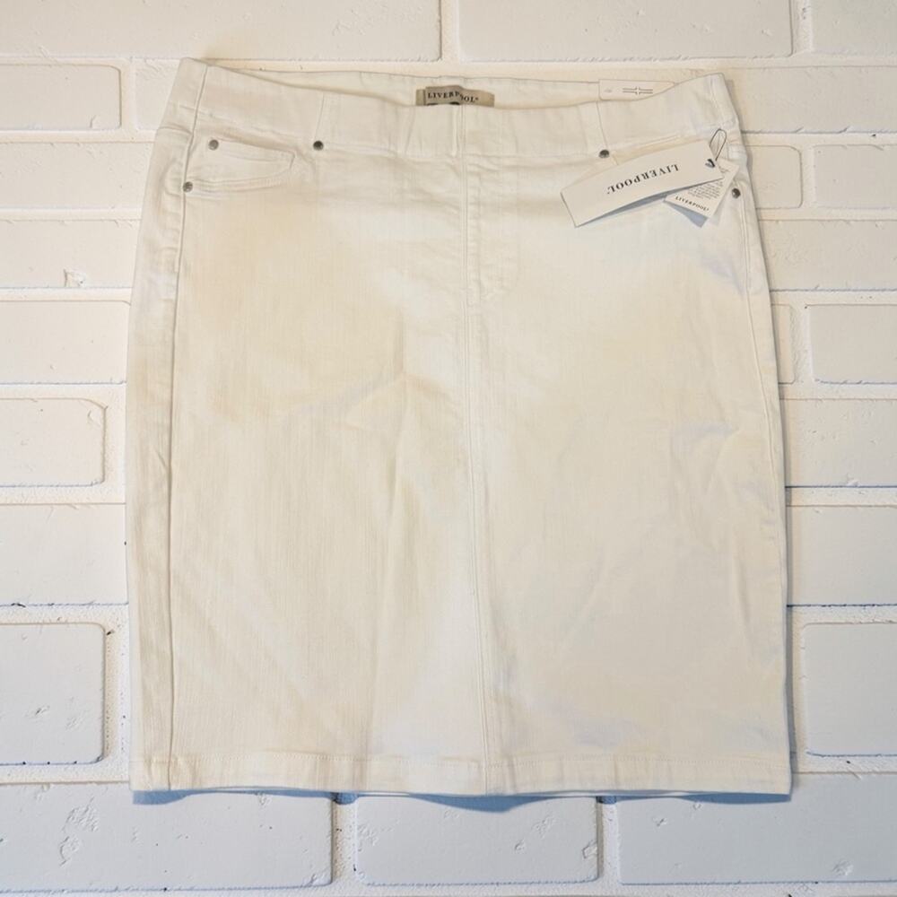 Liverpool White Denim Pencil Skirt Stretch Mid Length Women's Size 14 NWT